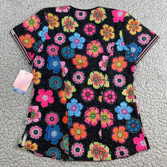 Ava Therese By Zavate Women's Scrub Top XS Colorful Floral Short Sleeve - Picture 7 of 8